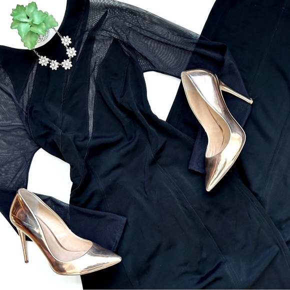 Showstopper Vintage Tadashi Shoji Dress Mesh Sheer Illusion Long Sleeve Gown M - Picture 3 of 13